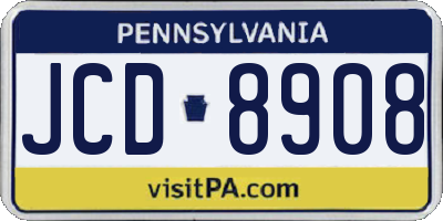 PA license plate JCD8908