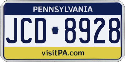 PA license plate JCD8928