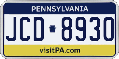 PA license plate JCD8930