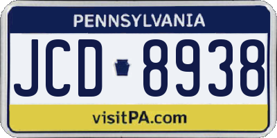 PA license plate JCD8938