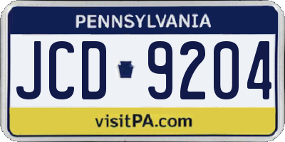 PA license plate JCD9204