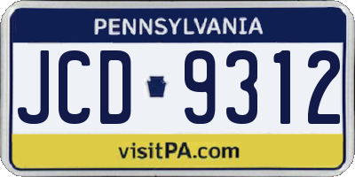 PA license plate JCD9312