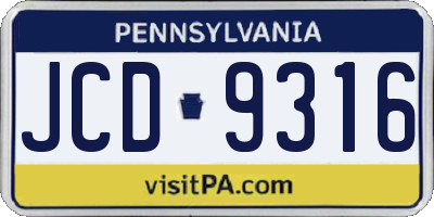PA license plate JCD9316