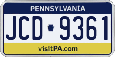 PA license plate JCD9361