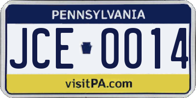 PA license plate JCE0014