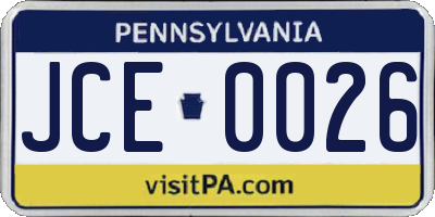 PA license plate JCE0026