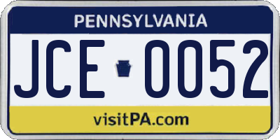 PA license plate JCE0052