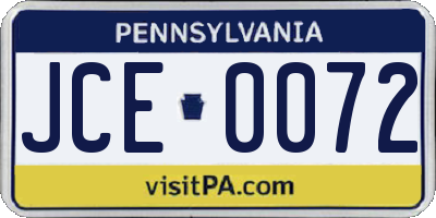 PA license plate JCE0072