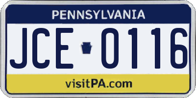 PA license plate JCE0116