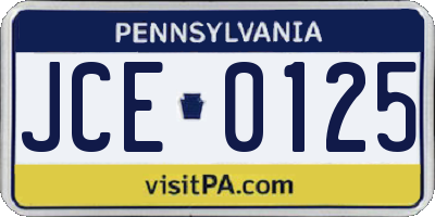 PA license plate JCE0125