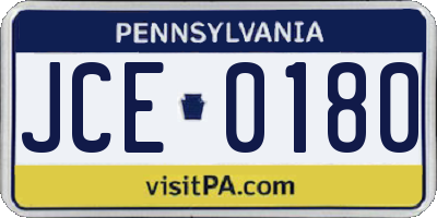 PA license plate JCE0180