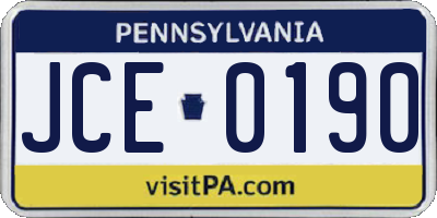 PA license plate JCE0190