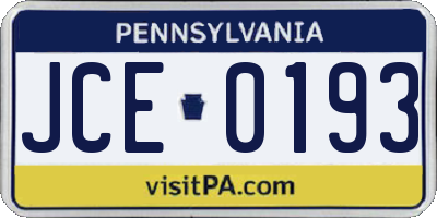 PA license plate JCE0193