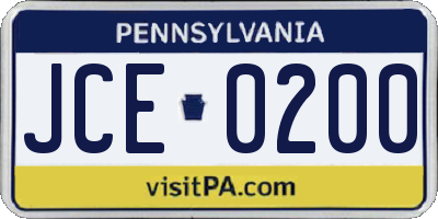 PA license plate JCE0200