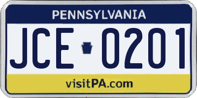 PA license plate JCE0201