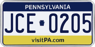 PA license plate JCE0205