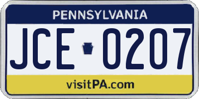 PA license plate JCE0207