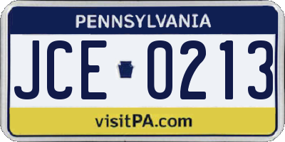 PA license plate JCE0213