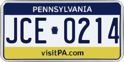 PA license plate JCE0214