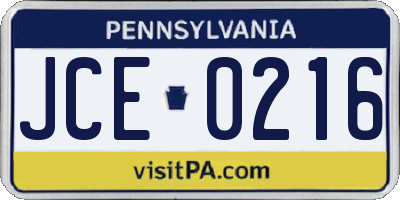 PA license plate JCE0216