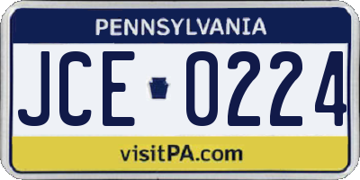 PA license plate JCE0224