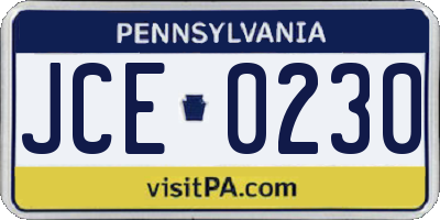 PA license plate JCE0230