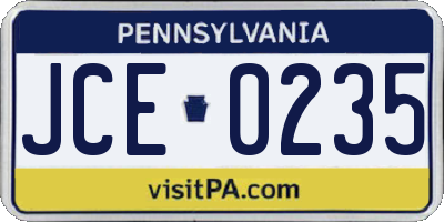 PA license plate JCE0235