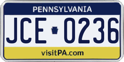 PA license plate JCE0236