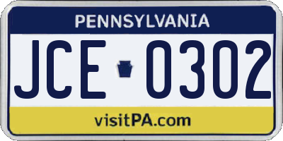 PA license plate JCE0302