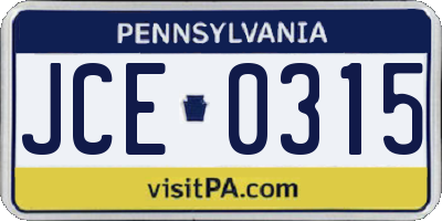 PA license plate JCE0315