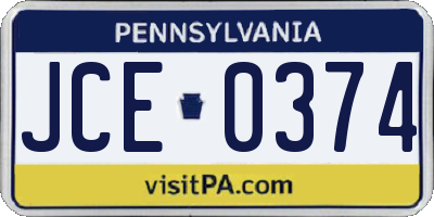 PA license plate JCE0374