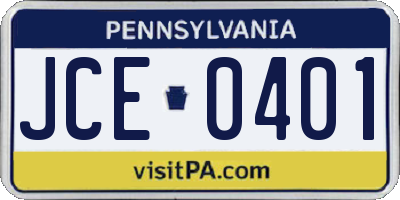 PA license plate JCE0401