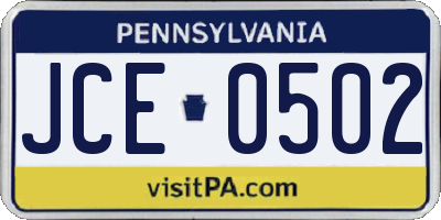 PA license plate JCE0502