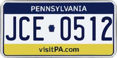 PA license plate JCE0512