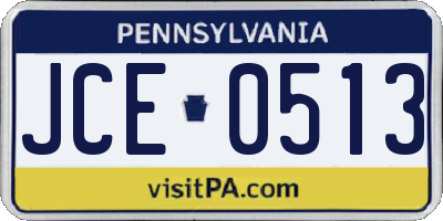 PA license plate JCE0513