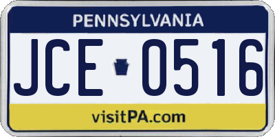 PA license plate JCE0516