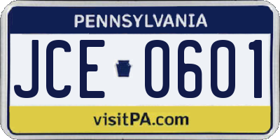PA license plate JCE0601