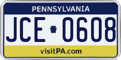 PA license plate JCE0608
