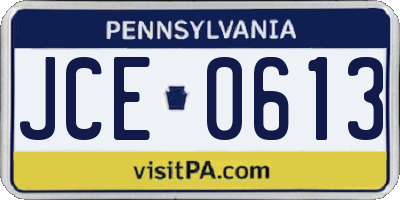 PA license plate JCE0613