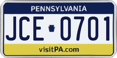 PA license plate JCE0701