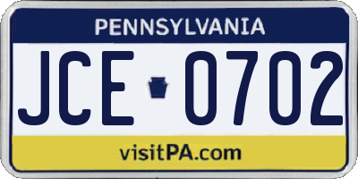PA license plate JCE0702