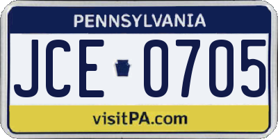 PA license plate JCE0705