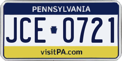 PA license plate JCE0721