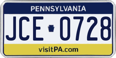 PA license plate JCE0728