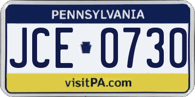 PA license plate JCE0730
