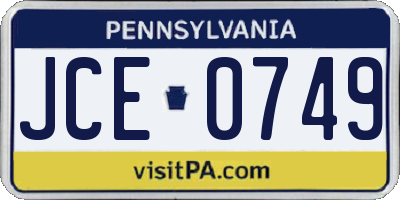 PA license plate JCE0749