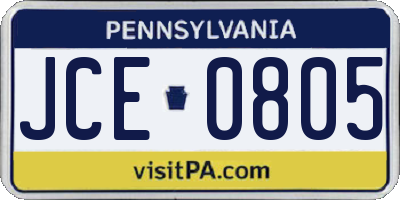 PA license plate JCE0805