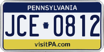 PA license plate JCE0812