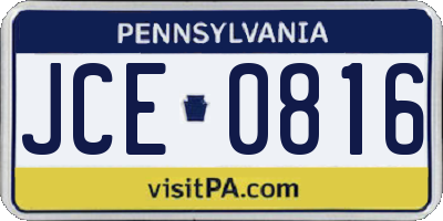 PA license plate JCE0816