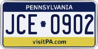 PA license plate JCE0902